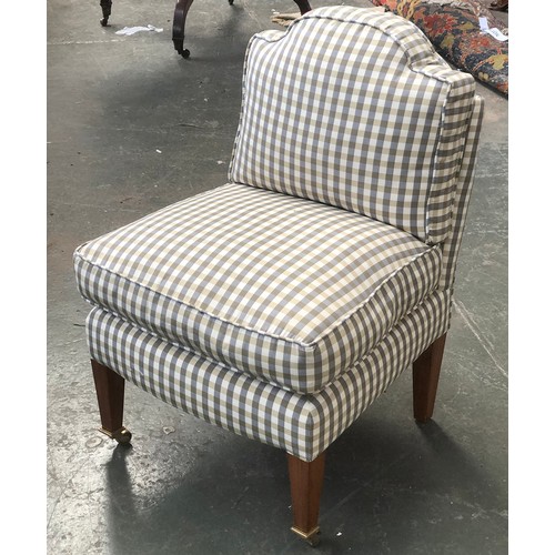 1030 - A small bedroom chair by George Smith, 20th century, in gingham check, feather filled cushions, rais... 