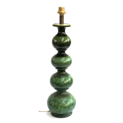 150A - Interior design interest: a tall green glazed segmented table lamp, 74cmH