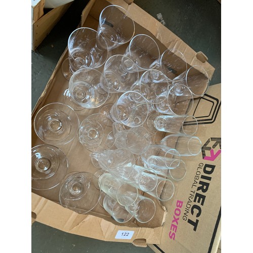 122 - A quantity of glasses to include 10 wine glasses; Dartington crystal (2); trifle dishes etc