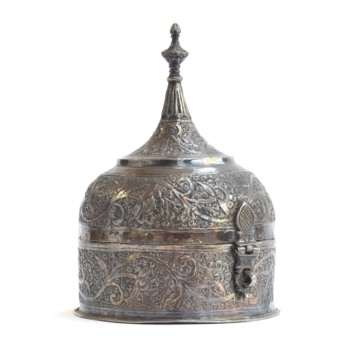 113 - An Indian Mughal silver pandan box, mid-19th century, in the form of a Mughal helmet, chased profuse... 