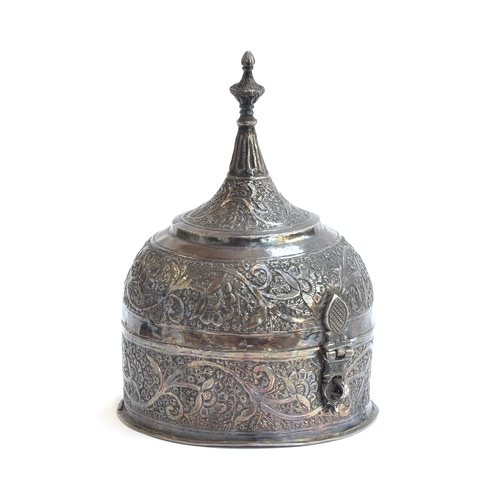 113 - An Indian Mughal silver pandan box, mid-19th century, in the form of a Mughal helmet, chased profuse... 