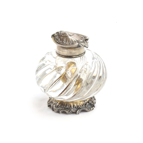 158 - A fine 19th century French silver and Baccarat crystal inkwell, c.1880, the hinged lid and foot chas... 