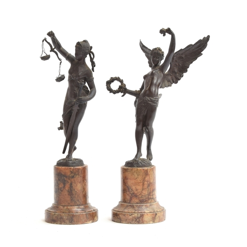 162 - Hermann Eichberg, a pair of bronze figures depicting Justice and Victory, c.1890, each signed to rev... 