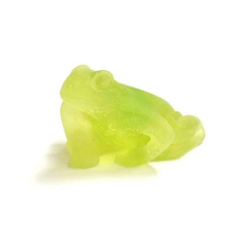 252 - A Daum pate de verre green glass frog figurine, signed to base, 4cm high