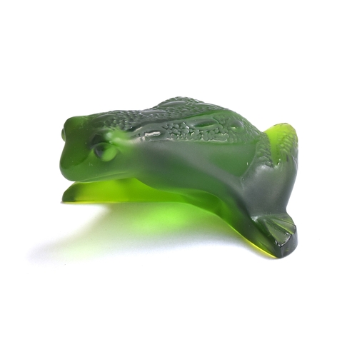 251 - A Lalique green glass frog, naturalistically modelled, marked to base 'Lalique France', 3.2cm high