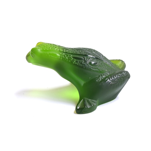 251 - A Lalique green glass frog, naturalistically modelled, marked to base 'Lalique France', 3.2cm high