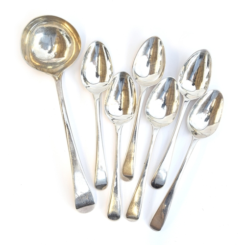 84 - A set of six George III silver teaspoons, London 1807; and a George III sauce ladle, London 1780, 4.... 