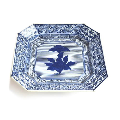 202 - A 19th century Japanese Arita dish of canted square form, character marks to base, 22.5cm wide