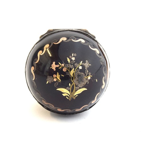 175 - A 19th century tortoiseshell and pique egg shape necessaire, the hinged cover decorated with a spray... 