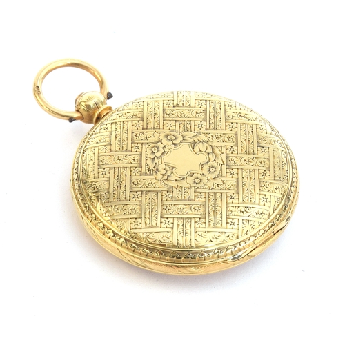 52 - An early 20th century engine turned 18ct gold keywind open face pocket watch, the dial with Roman nu... 