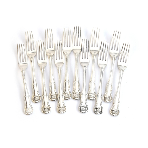 73 - A set of 12 George III King's Pattern dessert forks, by William Eley & William Fearn, London 1818, 2... 