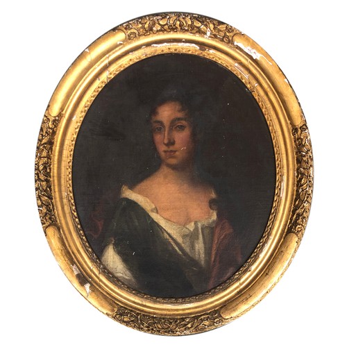 324 - 18th century English school, half portrait of Miss Chamberlayne of Wickham, Wife of the Third George... 