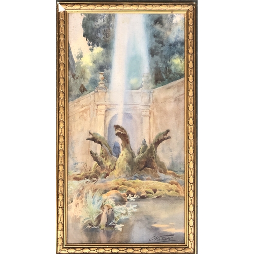 315 - Enrico Nardi (1864-1947), study of a mossy hydra fountain, watercolour on paper, signed lower right,... 