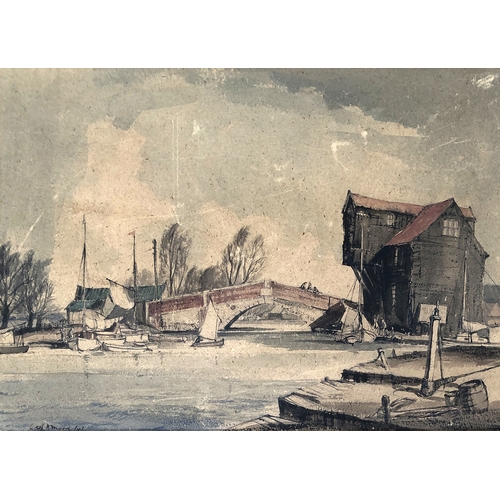 313 - Leslie Lancelot Hardy Moore R.I (British, 1907-1997), 'Wroxham Bridge', watercolour on paper, signed... 