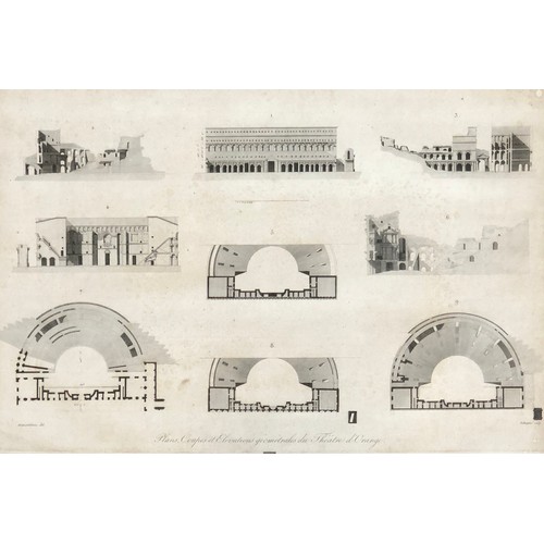 294 - Debuignes after Demontblanc, 'Plans, Coupes et Elevations géométrales du Théâtre d'Orange', 34x50cm;... 