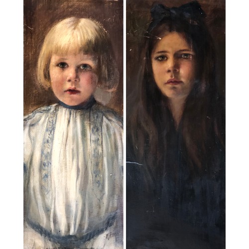 327 - Ferdinand Max Bredt (1868-1921), pair of portraits of children, one signed the other framed, oil on ... 