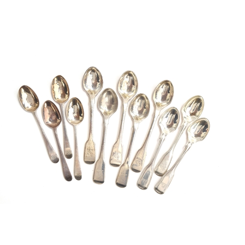 82 - A set of four George III teaspoons by Richard Evans, London 1783; together with five fiddle pattern ... 