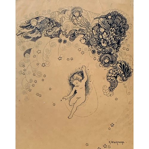 307 - Katie Blackmore RBA ASWA (British, 1890-1957), two pen and ink fantasy illustrations on buff paper, ... 