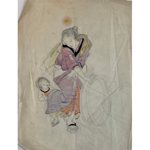 308 - Katie Blackmore RBA ASWA (1890-1957), a portfolio of work to include a mounted pencil and watercolou... 