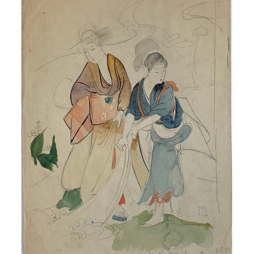 308 - Katie Blackmore RBA ASWA (1890-1957), a portfolio of work to include a mounted pencil and watercolou... 