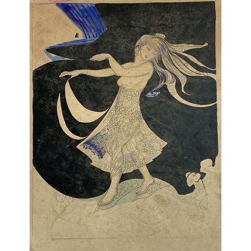 308 - Katie Blackmore RBA ASWA (1890-1957), a portfolio of work to include a mounted pencil and watercolou... 