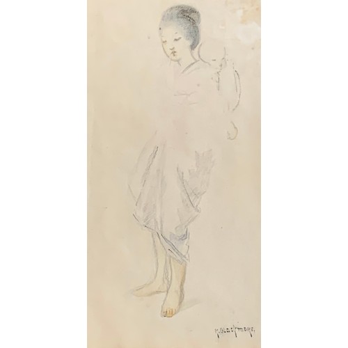 308 - Katie Blackmore RBA ASWA (1890-1957), a portfolio of work to include a mounted pencil and watercolou... 