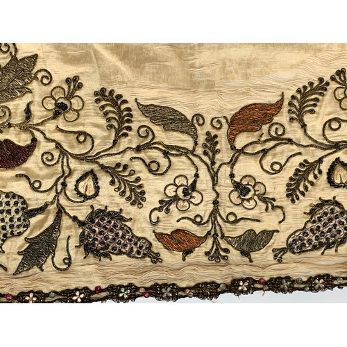 278 - A fine 19th century silk blackwork table carpet (af), the profuse floral border with metal thread, p... 