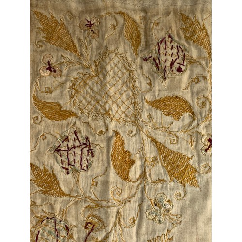 278 - A fine 19th century silk blackwork table carpet (af), the profuse floral border with metal thread, p... 