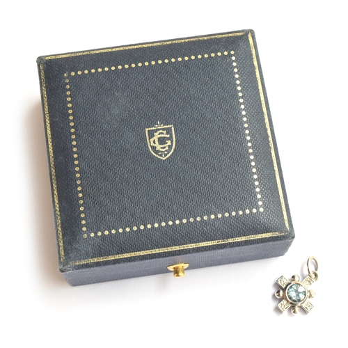 30 - A Cassandra Goad 'Quadro' 9ct white gold, blue topaz and diamond pendant, 1.5cm wide, 3.4g, with ori... 