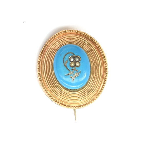 6 - A gold mounted cameo brooch (af), tests as 15ct, 5cm long, 11.8g; together with a gold and enamel fo... 