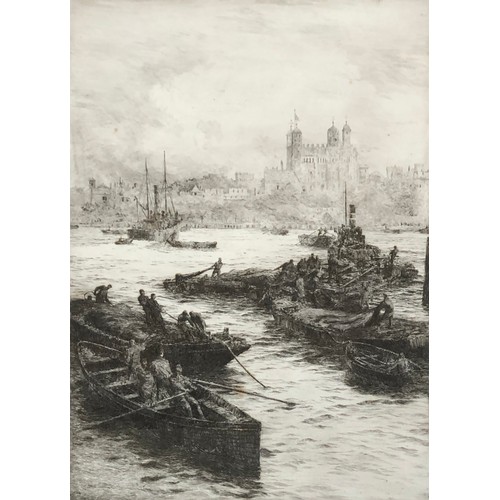 303 - William Lionel Wyllie (British, 1851-1931), The Tower of London from the Thames, drypoint etching, s... 