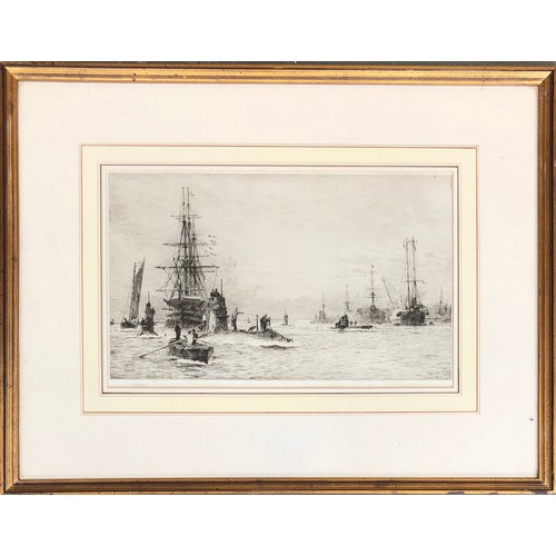 304 - William Lionel Wyllie (British, 1851-1931), Submarines in Portsmouth Harbour, drypoint etching, sign... 