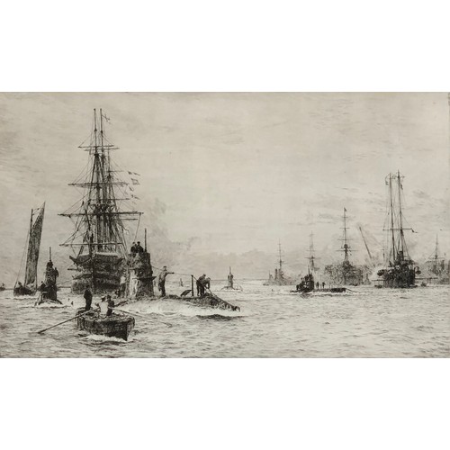 304 - William Lionel Wyllie (British, 1851-1931), Submarines in Portsmouth Harbour, drypoint etching, sign... 