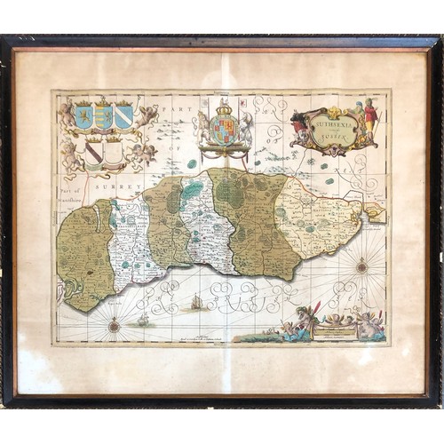 274 - A 17th century hand coloured engraved map of Sussex, from vol IV of the Novus Atlas, published by th... 