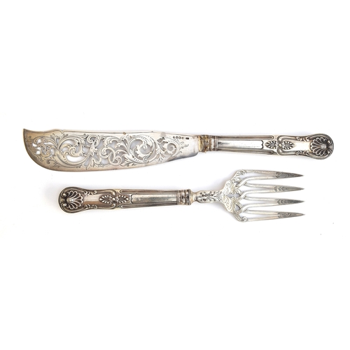 66 - A Victorian silver King's Pattern fish slice and fork by Chawner & Co., London 1850