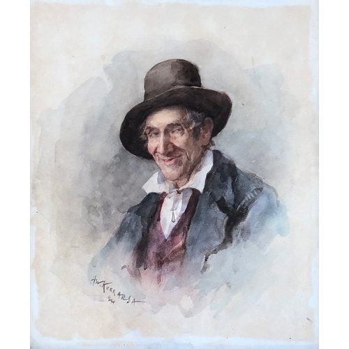 319 - Henry Wright Kerr RSA (Scottish, 1857-1936), portrait of a gentleman in a hat, watercolour, signed, ... 