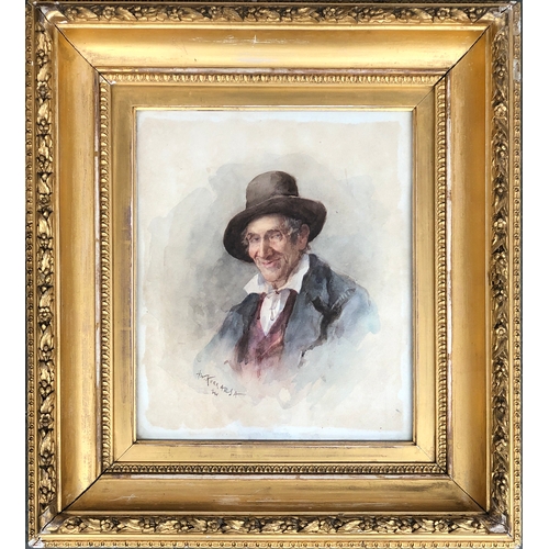 319 - Henry Wright Kerr RSA (Scottish, 1857-1936), portrait of a gentleman in a hat, watercolour, signed, ... 