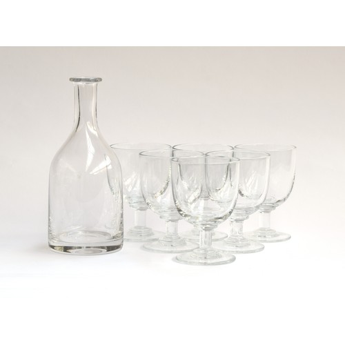 257 - A William Yeoward decanter and set of six glass rummers, each with mark to base, each 13.5cm high (7... 