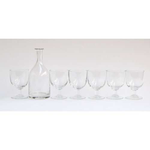 257 - A William Yeoward decanter and set of six glass rummers, each with mark to base, each 13.5cm high (7... 