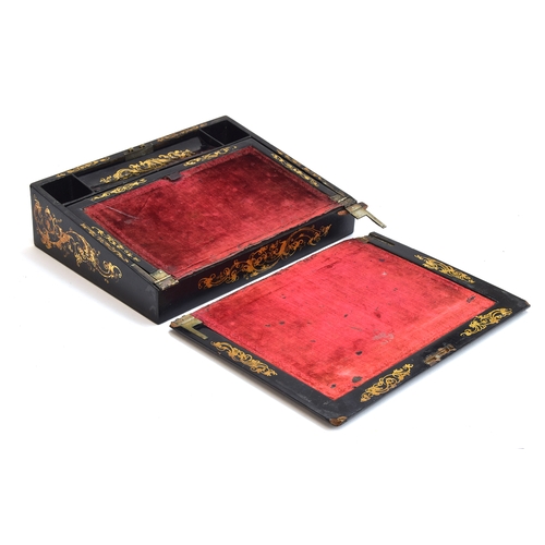 182 - A small 19th century black lacquered writing slope with mother of pearl inlay and gilt scrolling dec... 