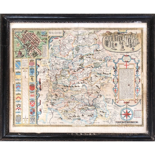 276 - John Speed, a 17th Century hand coloured engraved map of Wiltshire 'Wilshire', c.1610, retailed by J... 