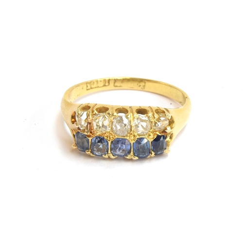 33 - A late Victorian 18ct gold sapphire and old cut diamond two row ring, approx. 0.6ct of diamonds and ... 