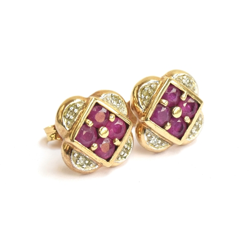 13 - A pair of 9ct white gold, diamond and pink topaz stud earrings, 0.9cm long, 2.1g; together with a pa... 