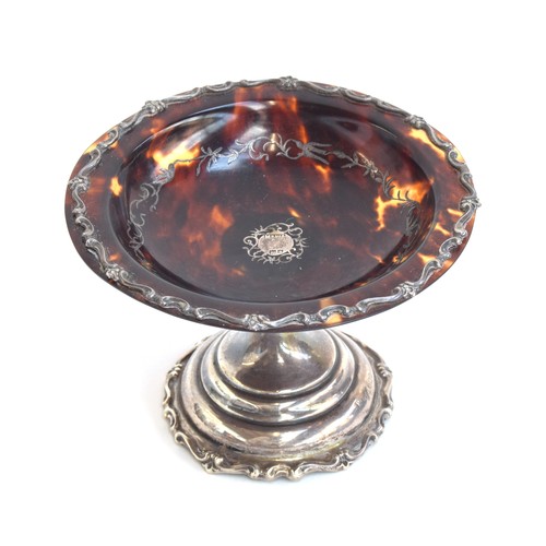 143 - A silver-mounted tortoiseshell bonbon dish by Mappin and Webb. London 1913, circular bowl, inlaid an... 