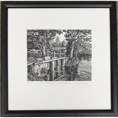 305 - Howard Phipps RWA, SWE (b. 1954), 'Salisbury Water Meadows', wood block print, signed in pencil and ... 