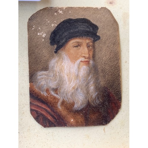 164 - A 19th century miniature, self portrait after Leonardo da Vinci, oil on card, 7.5x5.8cm