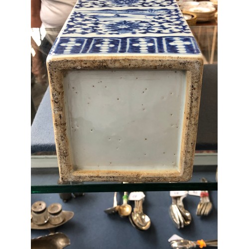 208 - A pair of tall Chinese blue and white vases of square form, each of the four sides painted with pane... 