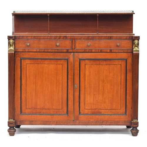 756 - A 19th century mahogany and gilt metal mounted chiffonier, the superstructure with pierced brass gal... 