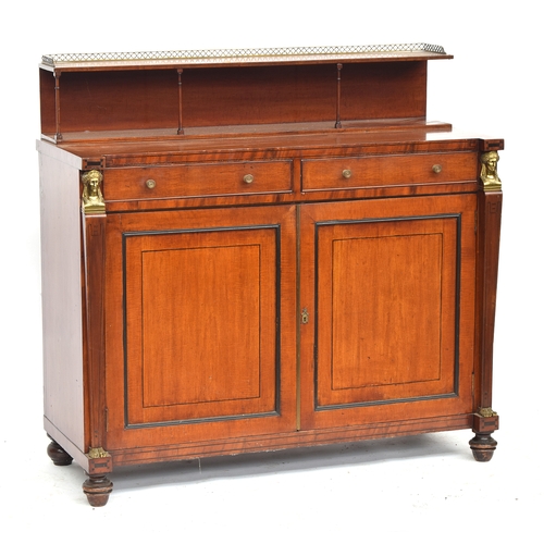 756 - A 19th century mahogany and gilt metal mounted chiffonier, the superstructure with pierced brass gal... 