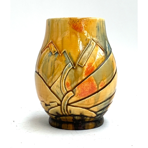 116 - An Art Deco vase, yellow and green glaze, 15cmH